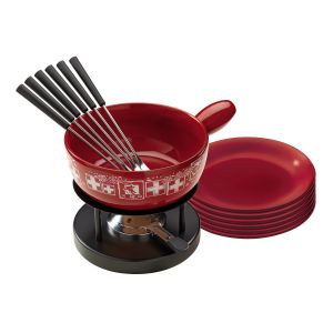 Cheese fondue set Swiss red clay