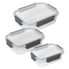 Glass storage container set 3 pcs 0.64L/1.05L/1.52L